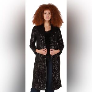 Dex Sparkle City Sequin Duster Black - Open Front Sequin Jacket